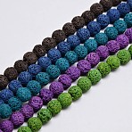 Natural Lava Rock Round Bead Strands, Dyed, Mixed Color, 6mm, Hole: 1mm, about 63pcs/strand, 37.5cm(G-I124-6mm-M)