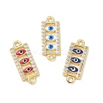 Brass Micro Pave Clear Cubic Zirconia Connector Charms, Rectangle with Evil Eye Links, with Enamel, Long-Lasting Plated, Rack Plating, Lead Free & Cadmium Free, Real 18K Gold Plated, Mixed Color, 19x7.5x2mm, Hole: 1.4mm(CU-CBA6305-11G)