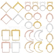 SUNNYCLUE Alloy Open Back Bezel Pendants(rotatable), For DIY Epoxy Resin, Pressed Flower Jewelry, Moon/Rhombus/Rectangle/Flat Round/Oval/Bear, Cadmium Free & Lead Free, Mixed Color, 44x35x3.5mm, Hole: 1.5mm, 24pcs/set(PALLOY-SC0002-89-RS)