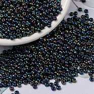 MIYUKI Round Rocailles Beads, Japanese Seed Beads, 8/0, (RR455) Metallic Variegated Blue Iris, 3mm, Hole: 1mm, about 422~455pcs/10g(X-SEED-G008-RR0455)