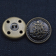 Brass Shank Buttons, Flat Round with Flower Pattern, Antique Bronze, 18mm(BUTT-TAC0003-01B-AB)