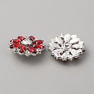 1-Hole Brass Shank Buttons, with Rhinestone and Glass, Garment Decoration, Flower, Red, 26x26x10mm, Hole: 2mm(BUTT-WH0028-51C)