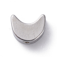 Brass Beads, Long-Lasting Plated, Moon, Real Platinum Plated, 5.4x6.9x3mm, Hole: 1mm(X-ZIRC-G160-01P)