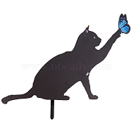 Double-sided Pattern Acrylic Garden Stake, Ground Insert Decor, Cat & Butterfly, Black, 252x298x2.5mm(AJEW-WH0348-02C)