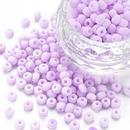 6/0 Glass Seed Beads, Macaron Color, Round Hole, Round, Violet, 4~4.5x3mm, Hole: 1~1.2mm, about 4500pcs/bag, about 450g/bag.(SEED-T005-14-B06)