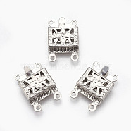 304 Stainless Steel Multi-Strand Box Clasps, Square, Stainless Steel Color, 15x10x3mm, Hole: 1mm(X-STAS-E441-02P)
