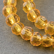 Transparent Glass Bead Strands, Faceted, Flat Round, Orange, 4~5x3~4mm, Hole: 0.5mm, about 95pcs/strand, 13.70 inch(34.8cm)(GLAA-R136-4mm-13)