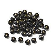 Plating Opaque Acrylic Beads, Golden Metal Enlaced, Flat Round with Letter, Letter Y, 7x3.5mm, Hole: 1.2mm, about 3846pcs/500g(OACR-R005-03Y)