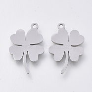 201 Stainless Steel Pendants, Laser Cut Pendants, Clover, Stainless Steel Color, 19.5x12.5x1mm, Hole: 1.2mm(STAS-S110-051P)