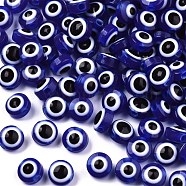 Resin Beads, Flat Round, Evil Eye, Dark Blue, 6x4mm, Hole: 1.5mm(RESI-S339-4x6-09)