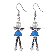 304 Stainless Steel Fairy Dangle Earrings, Glass Seed & Acrylic Pearl Long Drop Earrings, Rosy Brown, 55.5x14mm(EJEW-MZ00129-04)