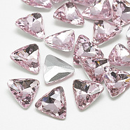 Pointed Back Glass Rhinestone Cabochons, Back Plated, Faceted, Triangle, Light Rose, 18x18x6mm(RGLA-T087-18mm-10)