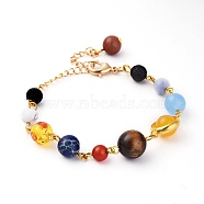 Universe Galaxy The Nine Planets Guardian Star, Natural Mixed Gemstone Beads Bracelets, with Brass Findings, 6-1/8 inch(15.4cm)(BJEW-JB04186)