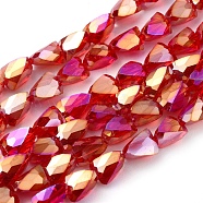 Electroplate Glass Beads Strands, Full Rainbow Plated, Faceted, Triangle, Red, 8x6x6mm, Hole: 1.2mm, about 76pcs/Strand, 21.65 inch(55cm)(EGLA-G035-A-FR04)