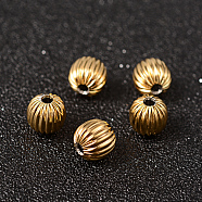 Round 304 Stainless Steel Corrugated Beads, Golden, 8mm, Hole: 2mm(STAS-O090-B-01)