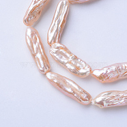 Natural Baroque Pearl Keshi Pearl Beads Strands, Cultured Freshwater Pearl, Grade A, Rectangle, Coral, 20~24x7~8x5~6mm, Hole: 0.5mm, about 17pcs/strand, 14.7 inch(PEAR-S010-31)