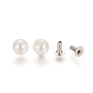 ABS Plastic Imitation Pearl Rivet Studs, with Iron Findings, White, 6mm; Finding: 4x5mm(KY-L076-A-01)