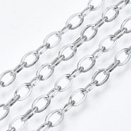 304 Stainless Steel Chains, Cable Chains, with Spool, Unwelded, Stainless Steel Color, 6.5x4x0.8mm, about 82.02 Feet(25m)/roll(CHS-S001-03C-P)