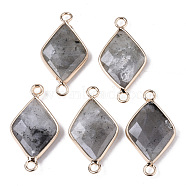 Natural Labradorite Links Connectors, with Edge Light Gold Plated Brass Findings, Faceted, Rhombus, 29~30x15x4mm, Hole: 2.5mm(G-S359-107E)