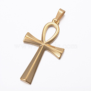 Ion Plating(IP) 304 Stainless Steel Pendants, Ankh Cross, Easter, Golden, 44.5x25.5x3mm, Hole: 8x4mm(STAS-K162-058G)