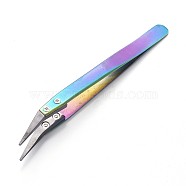 Stainless Steel Beading Tweezers, with Porcelain, Black, 12.5x0.95~1cm(TOOL-F006-14B)
