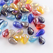 AB-Color Plated Teardrop Glass Beads, Faceted, Mixed Color, 15x10mm, Hole: 1.5mm(EGLA-R104-10x15)