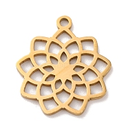 304 Stainless Steel Pendants, Laser Cut, Chakra Charm, Real 18K Gold Plated, Flower, 19x17x1mm, Hole: 1.5mm(STAS-M072-01C)