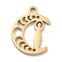 304 Stainless Steel Pendants, Laser Cut, Moon Phase Charm, Real 18K Gold Plated, Goddess, 13x9.5x1mm, Hole: 1.2mm(STAS-R003-03G-04)