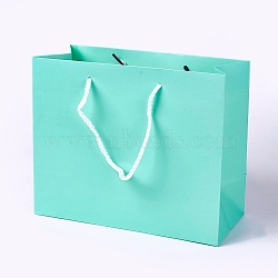 Kraft Paper Bags, with Handles, Gift Bags, Shopping Bags, Rectangle, Aquamarine, 18x22x10.2cm(X-AJEW-F005-02-A01)