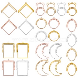 SUNNYCLUE Alloy Open Back Bezel Pendants(rotatable), For DIY Epoxy Resin, Pressed Flower Jewelry, Moon/Rhombus/Rectangle/Flat Round/Oval/Bear, Cadmium Free & Lead Free, Mixed Color, 44x35x3.5mm, Hole: 1.5mm, 24pcs/set(PALLOY-SC0002-89-RS)