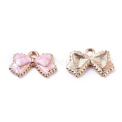 Alloy Enamel Charms, Bowknot, Light Gold, Pink, 9.5x15.5x2.5mm, Hole: 1.5mm(AT-TAC0001-05C)