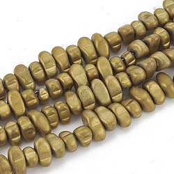 Electroplate Non-magnetic Synthetic Hematite Beads Strands, Matte Style, Chips, Golden Plated, 5~10x4.5~5.5x4mm, Hole: 1mm, about 105pcs/strand, 14.9 inch(G-T061-103J)
