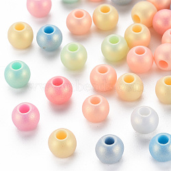 Spray Painted Opaque Acrylic Beads, Frosted, Round, Mixed Color, 6x5mm, Hole: 2mm, about 499pcs/50g(X-ACRP-S679-C33)