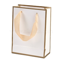 Rectangle Paper Bags with Ribbon Handles, for Gift Bags and Shopping Bags, White, 12x5.7x16cm(CARB-L011-01A-01)