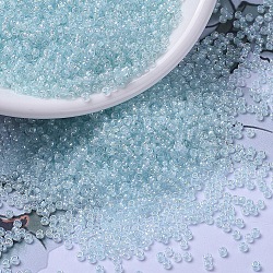 MIYUKI Round Rocailles Beads, Japanese Seed Beads, 11/0, (RR636) Sky Blue Lined Crystal AB, 2x1.3mm, Hole: 0.8mm, about 1111pcs/10g(X-SEED-G007-RR0636)