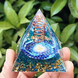 Orgonite Pyramid Resin Energy Generators, Reiki Lampwork Chips & Copper Wire Inside for Home Office Desk Decoration, Dodger Blue, 50mm(PW-WG440A1-01)