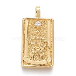 Brass Micro Pave Clear Cubic Zirconia Pendants, Real 18K Gold Plated, Tarot Card Charms, Justice, Justice XI, 30x15x4mm, Hole: 3~4mm(X-ZIRC-Z004-01T)