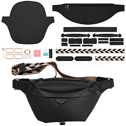 DIY PU Leather Breast Bag Making Kits, including PU Leather Fabric, Clasps, Tools, Black, 45.8x3.9x0.1cm(DIY-WH0488-92A)