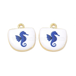 Printed Brass Pendants, Arch with Sea Horse Charms, Rack Plating, Long-Lasting Plated, Lead Free & Cadmium Free, Golden, Dark Blue, 22x20.5x3.5mm, Hole: 2.5mm(KK-CBAF9BC-04G-03)