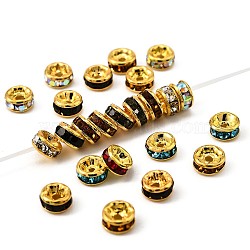 Brass Grade A Rhinestone Spacer Beads, Golden Plated, Rondelle, Nickel Free, Mixed Color, 4x2mm, Hole: 0.8mm(RSB034NFG)