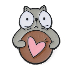 Cartoon Cat with Heart Zinc Alloy Enamel Pin Brooch, Camel, 29.5x24mm(JEWB-C034-06B-EB)