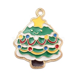 Christmas Theme Alloy Enamel Pendants, Light Gold, Christmas Tree, 28x22x2mm, Hole: 1.8mm(X-ENAM-D060-04F)