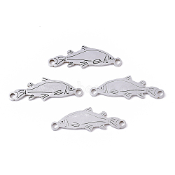 201 Stainless Steel Links connectors, Laser Cut, Fish, Stainless Steel Color, 7.5x22x1mm, Hole: 1.4mm(STAS-R104-041P)