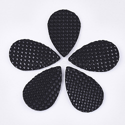 PU Leather Pendants, Imitation Woven Rattan Pattern, Teardrop, Black, 57x37x2mm, Hole: 1.4mm(FIND-S300-39B-01)