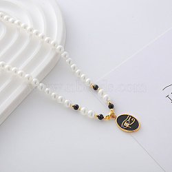 Fashionable Stainless Steel Pendant Neacklaces, Imitation Pearl Beaded Necklaces for Women, Real 18K Gold Plated, Eye of Horus, 15.35 inch(39cm)(GI7024-7)