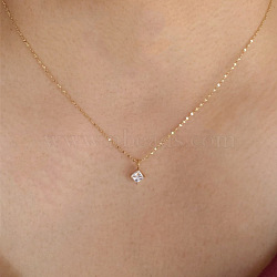 Rhombus 304 Stainless Steel Pave Clear Cubic Zirconia Pendant Necklaces, Golden, 17.72 inch(45cm)(FS-WG09C14-01)