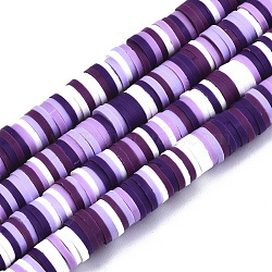 Handmade Polymer Clay Beads Strands, for DIY Jewelry Crafts Supplies, Heishi Beads, Disc/Flat Round, Lilac, 6x0.5~1mm, Hole: 1.8mm, about 290~320pcs/strand, 15.75 inch~16.14 inch(40~41cm)(CLAY-R089-6mm-092)