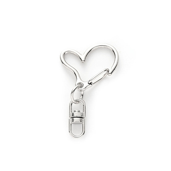 Heart Alloy Swivel Clasps, Lanyard Push Gate Snap Clasps, Platinum, 4.3cm