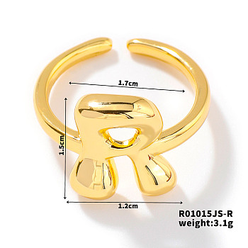 Fashionable Letter Brass Open Cuff for Women, Golden, European and American Style, Letter R, Inner Diameter: 17mm