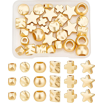 BENECREAT 36Pcs 6 Style Alloy Beads, Lead Free & Nickel Free & Cadmium Free, Mixed Shapes, Matte Gold Color, 6pcs/style